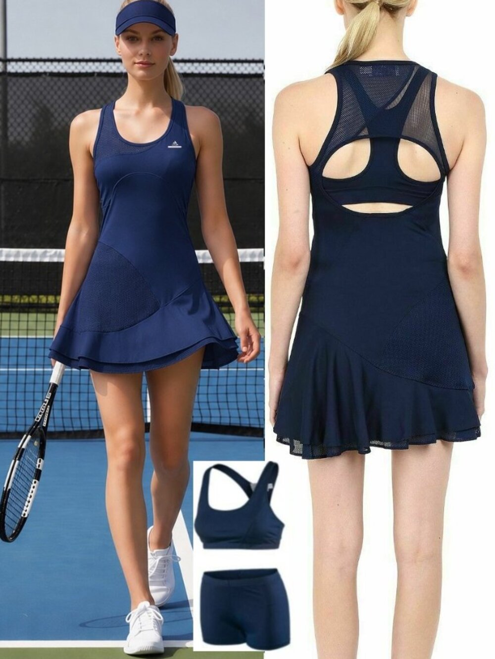 NWT Adidas Stella McCartney Blue Tennis Dress + Bra + Shorts = 3 in 1 L Large